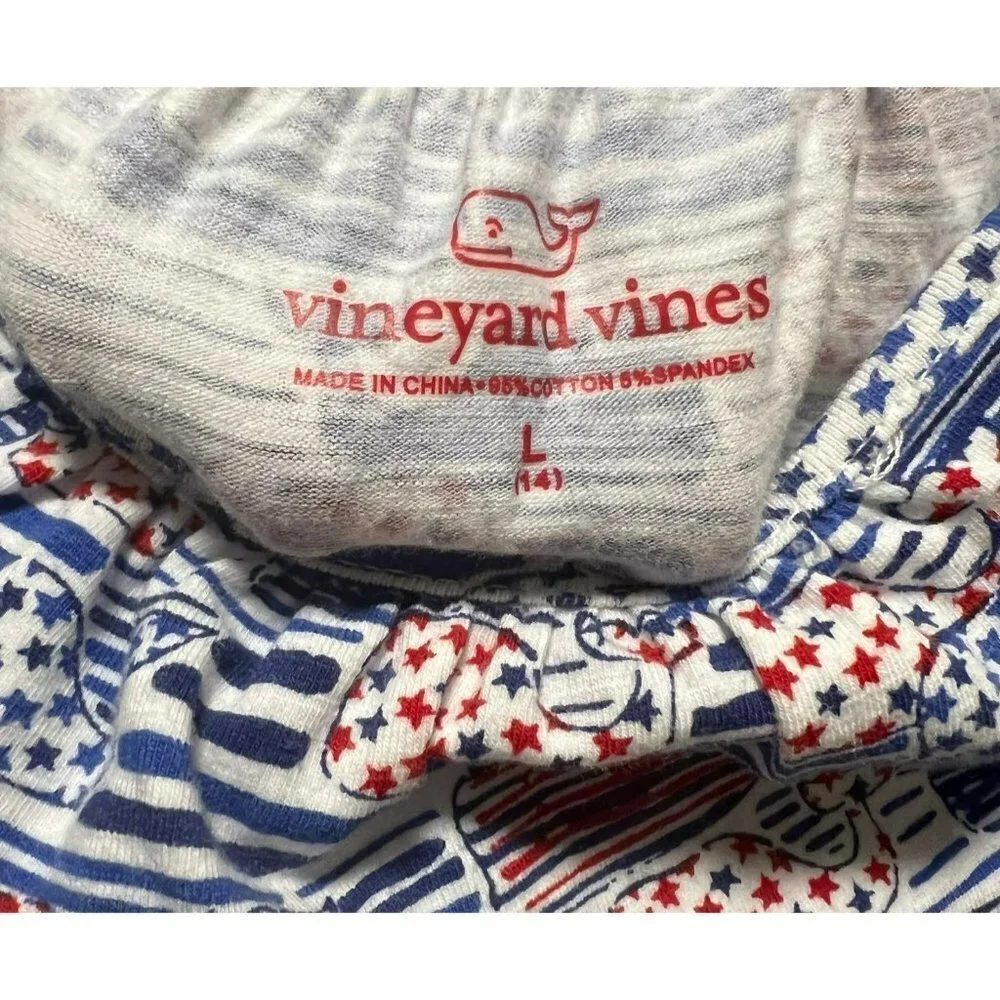 NEW Vineyard Vines | Blue Red White Stars &‎ Stripes Whales Romper Sz L/14